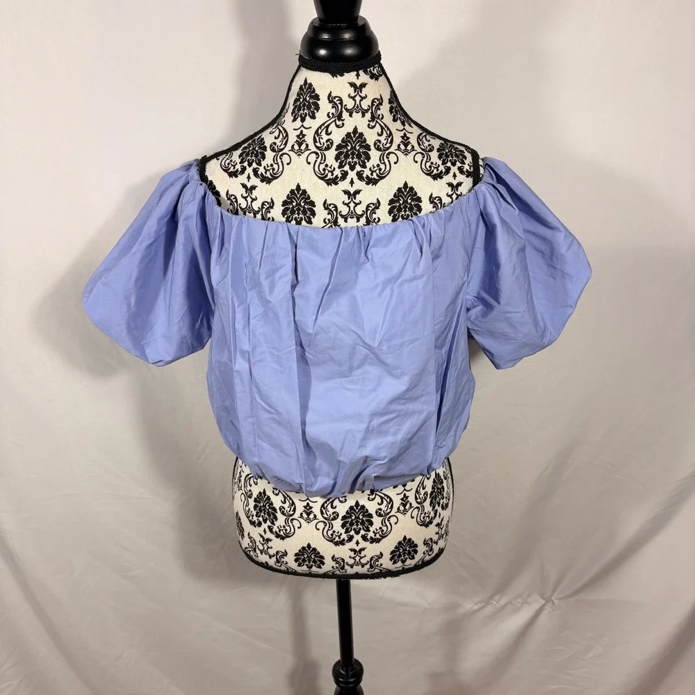 Banana Republic Blue Off The Shoulder Puff Sleeve Crop Top 701943-00-1 L